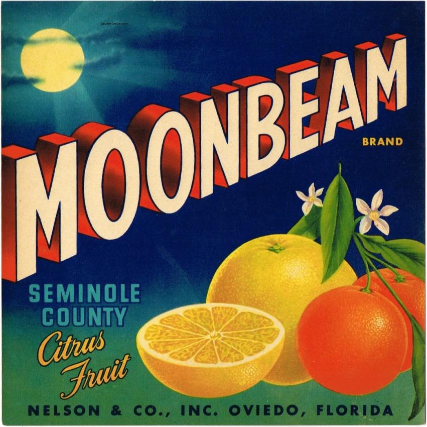 Moonbeam Oranges Fruit Crate Label Oviedo Florida