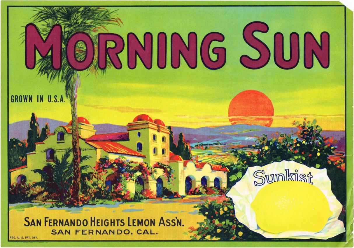 Morning Sun Lemons Sunkist Fruit Crate Label San Fernando California