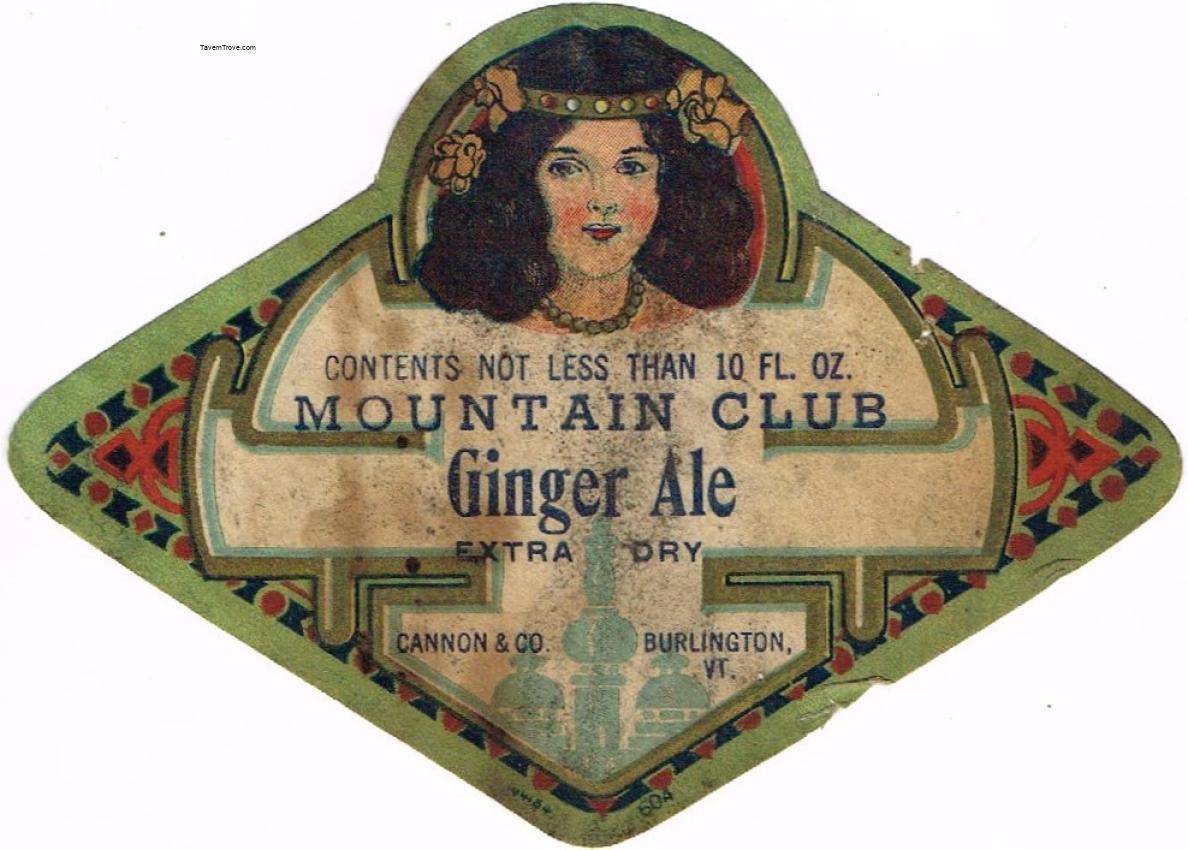 Mountain Club Ginger Ale Cannon & Co. Burlington Vermont 10oz