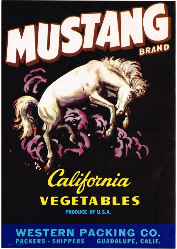 Mustang Vegetables Fruit Crate Label Guadalupe California