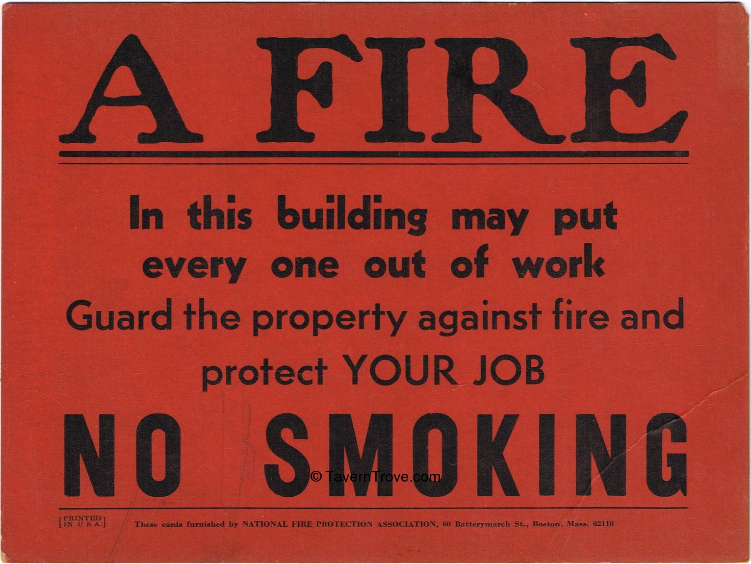 Item 95716 1965 National Fire Protection Association No Smoking Sign Sign