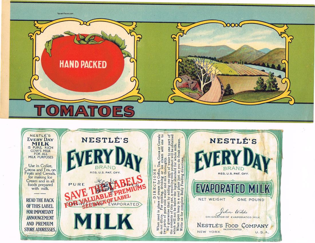 Nestle Evaporated Milk and Stock Tomato Can label