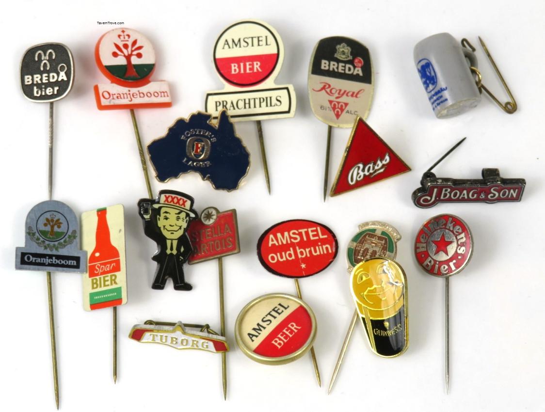 Non-US Brewery Beer Stickpin Lot Some Very Old Oranjeboom Boag's Henineken Amstel