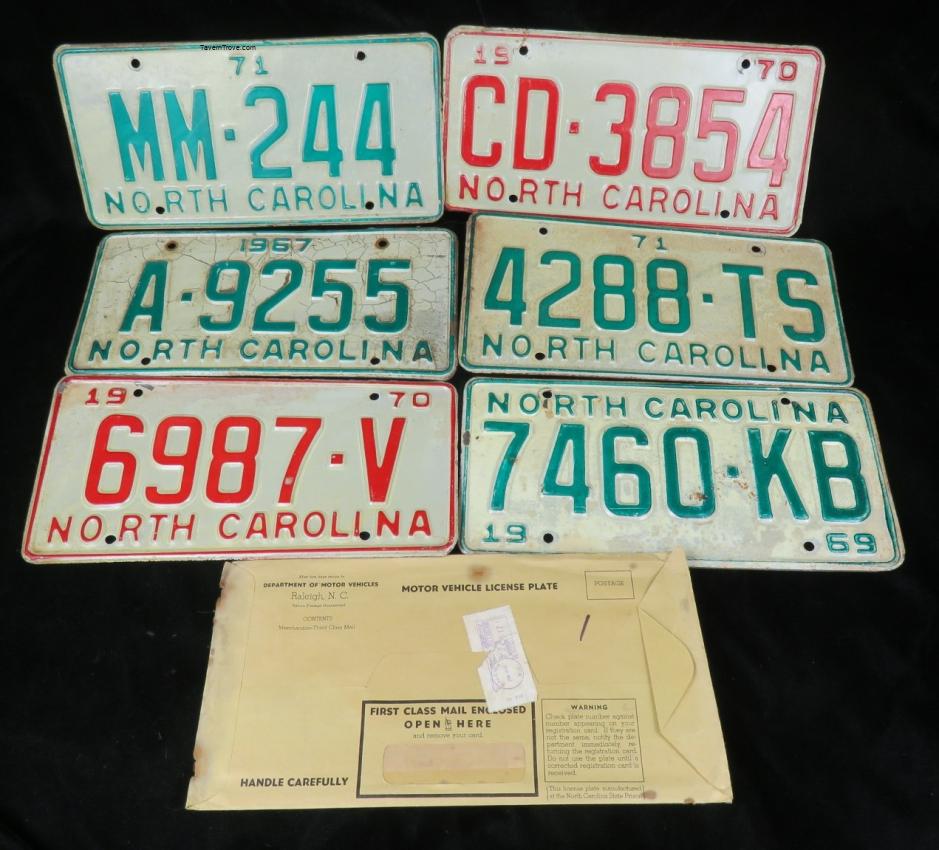 North Carolina License Plates Lot of 6 Plus Envelope