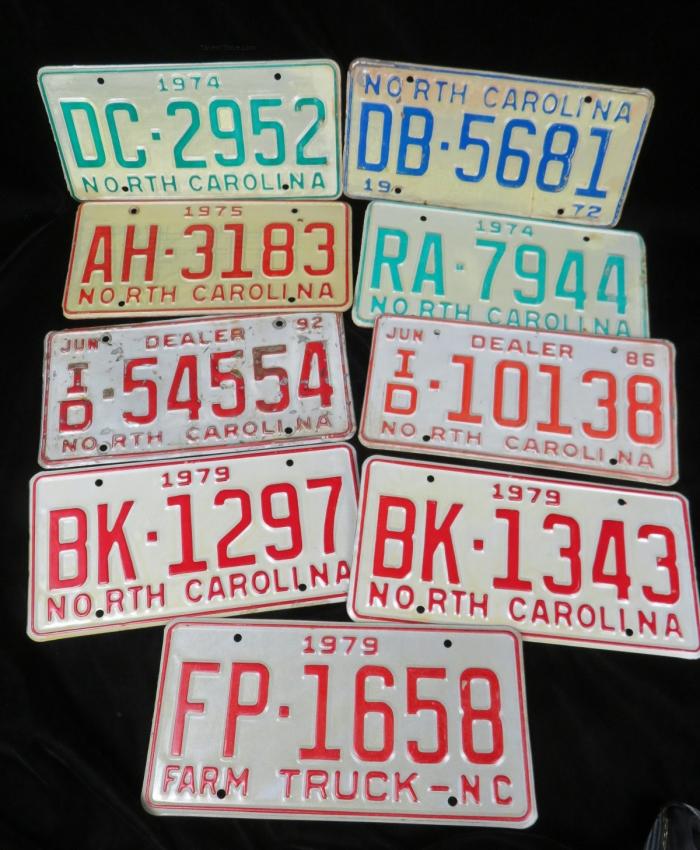 North Carolina License Plates Lot of 9