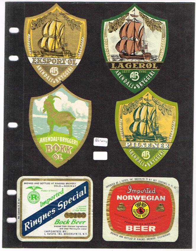 Norway Beer Labels Arendals Ringnes lot of SIX