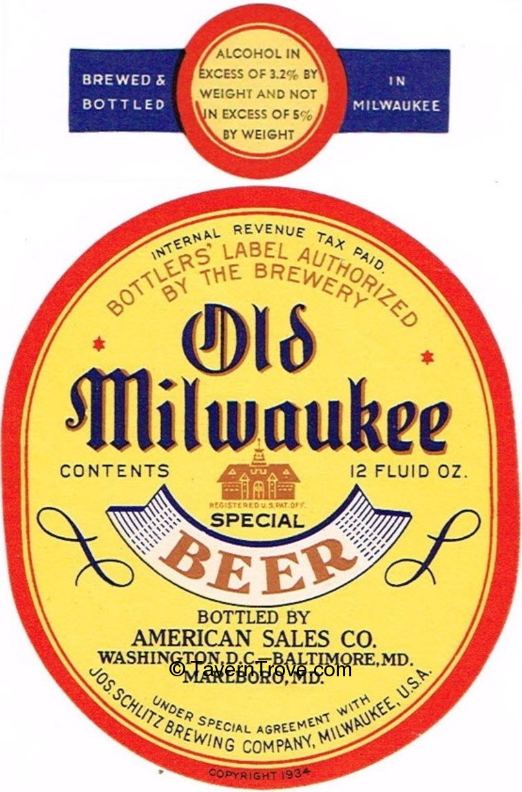 Item 87821 1937 Old Milwaukee Beer (American Sales Co.) Label WI31695