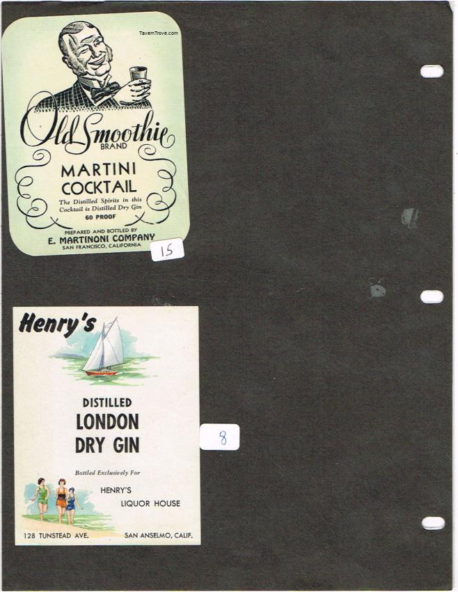 Old Smoothie & Henry's Liquor Store Liquor Labels San Anselmo California