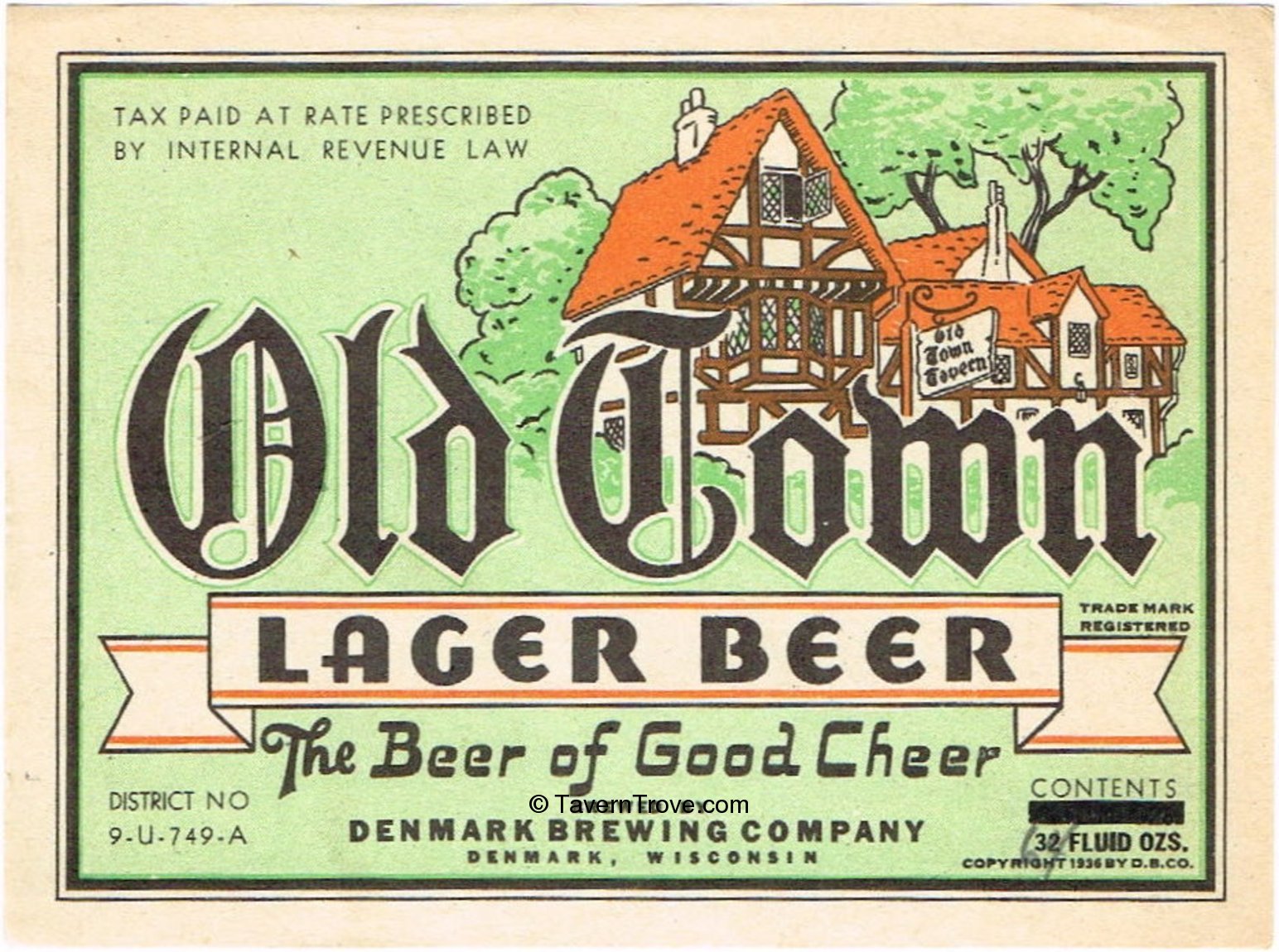 Item 37371 1935 Old Town Lager Beer Label WI8002