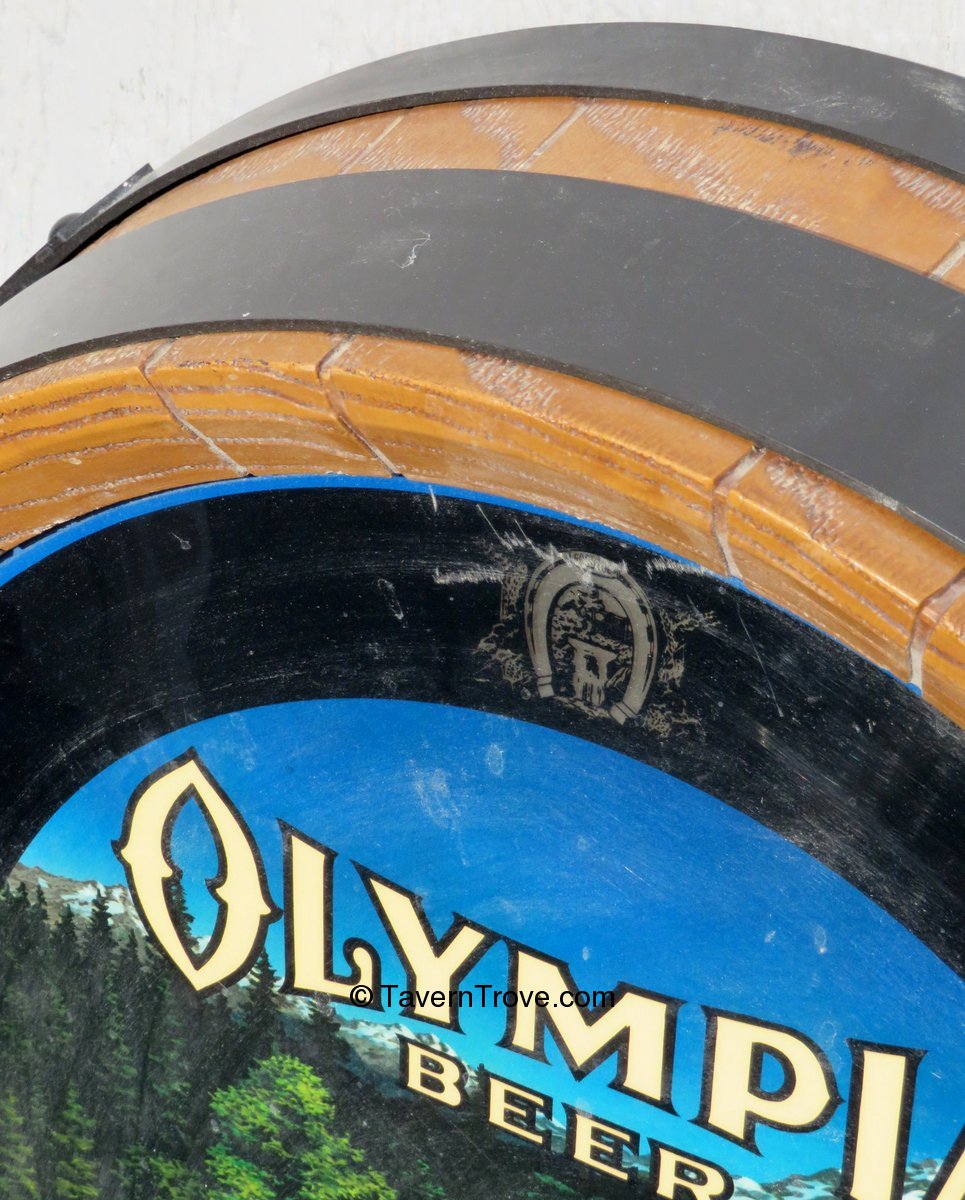 Item 100052 1978 Olympia Beer BarrelEnd Waterfall Clock Sign
