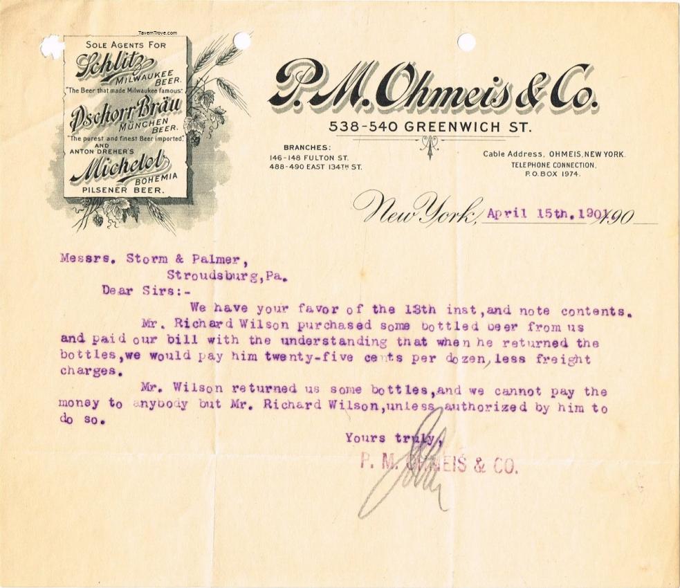 P. M. Ohmeis & Co. Letterhead