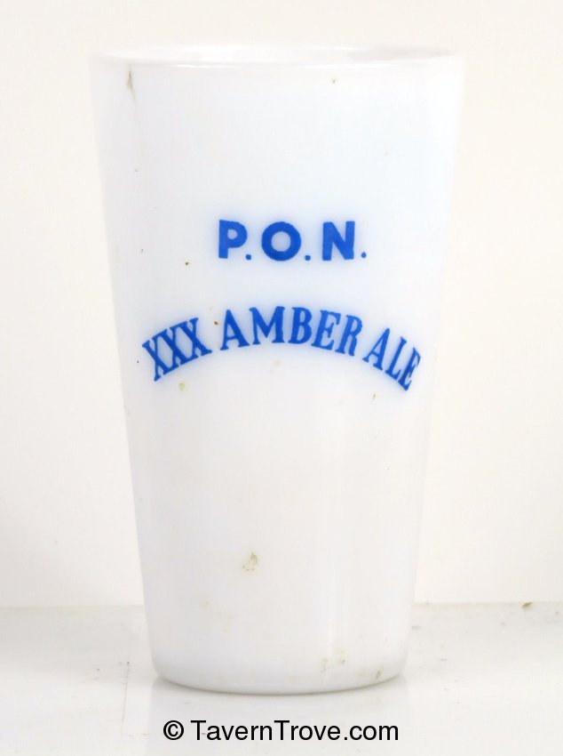 P.O.N. XXX Amber Ale 3¾ Inch Milk Glass