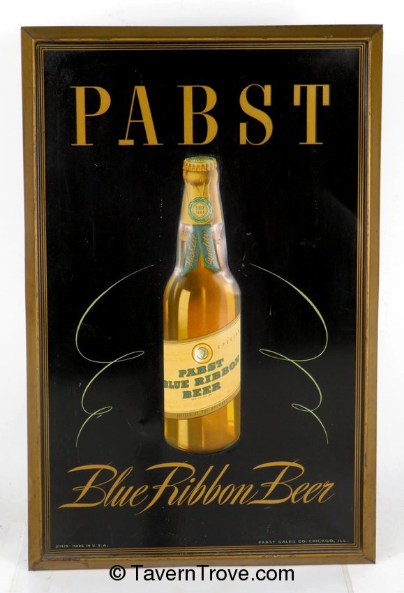 Pabst Blue Ribbon Beer #1419 tin easel-back sign