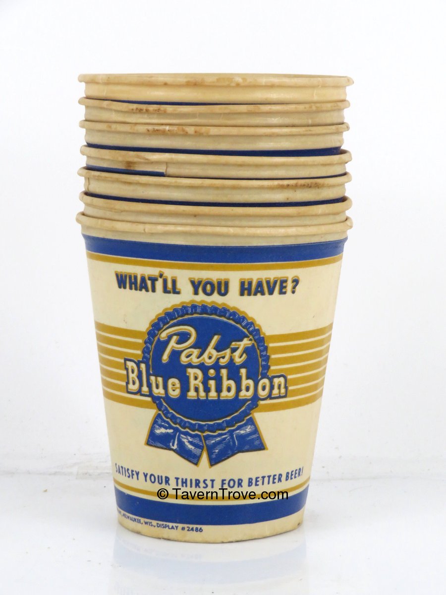 Item 96091 1955 Lot of Seven Pabst Blue Ribbon Beer Wax Cups Wax Beer Cup