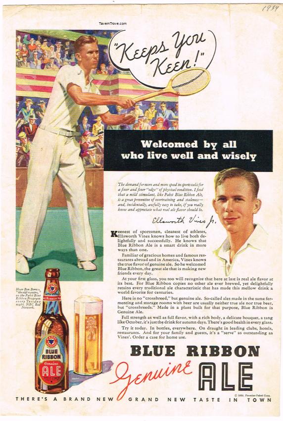 Pabst Blue Ribbon Genuine Ale Ellsworth Vines Jr. Tennis