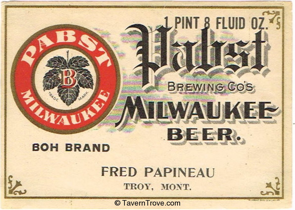 Pabst Milwaukee Boh Brand Beer