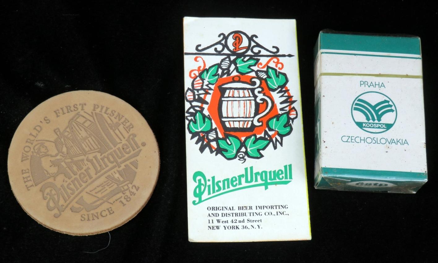 Pilsner Urquell Beer Czechoslovakia Leather Brochure Coaster Cigarettes Lot