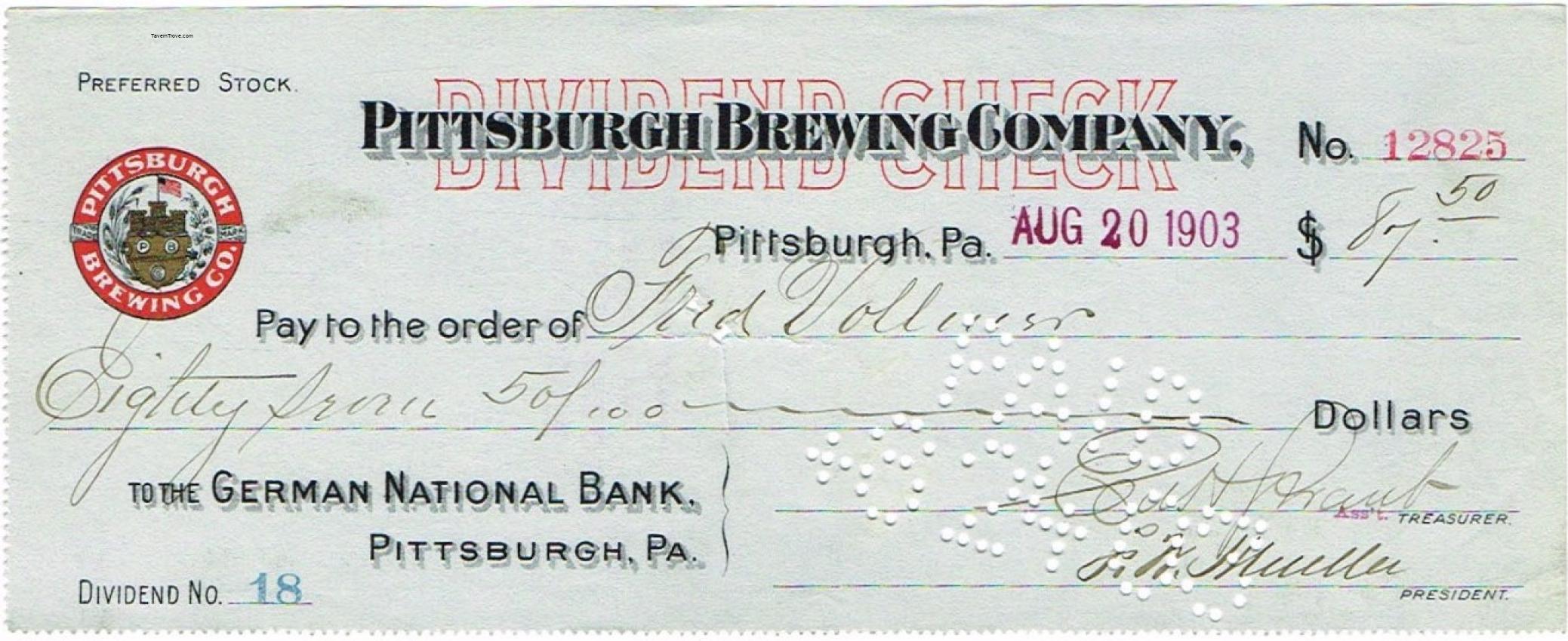 Pittsburgh Brewing Co. Dividend Check