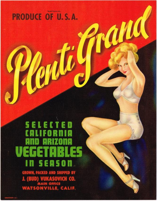 Plenti Grand Fruit Crate Label Vukasovich Watsonville California