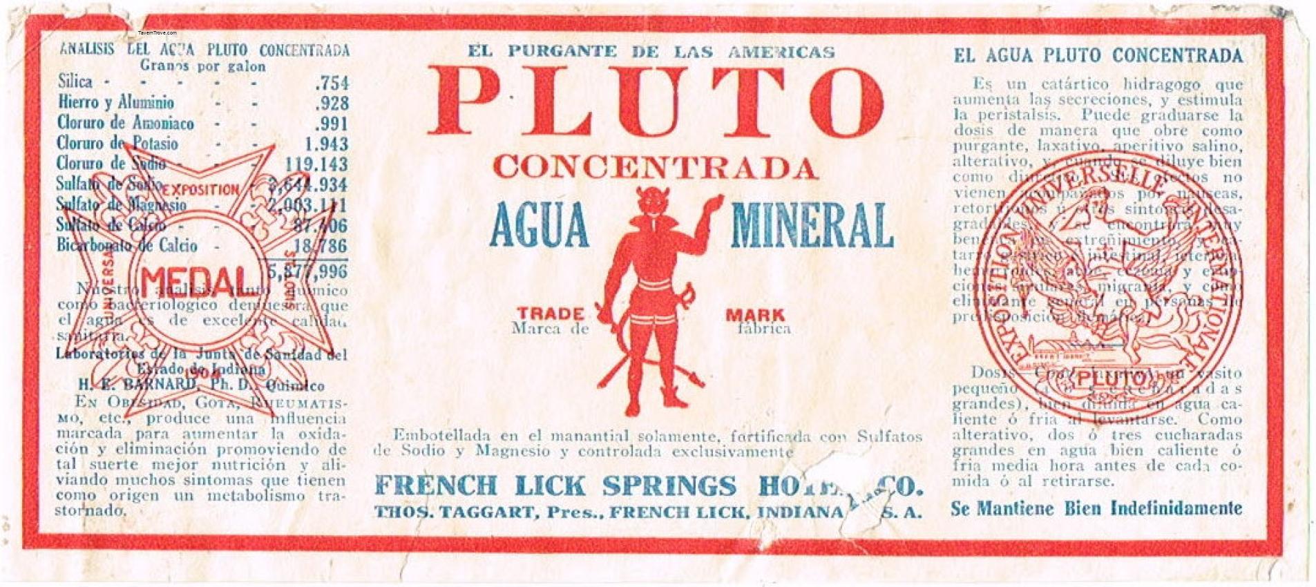 Pluto Mineral Water French Lick Springs Indiana to Mexico