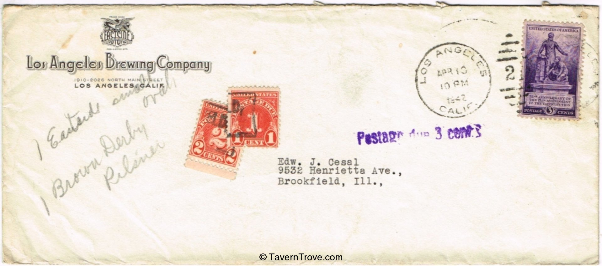 Postal Cover (postage due)