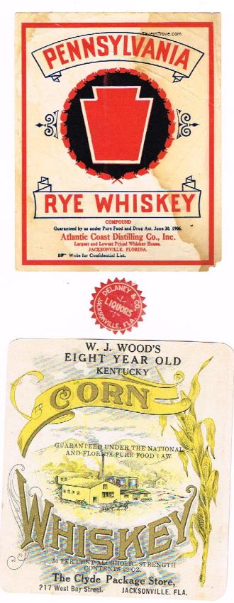 Pre-Prohibition Whiskey Labels Jacksonville Florida Lot of Three