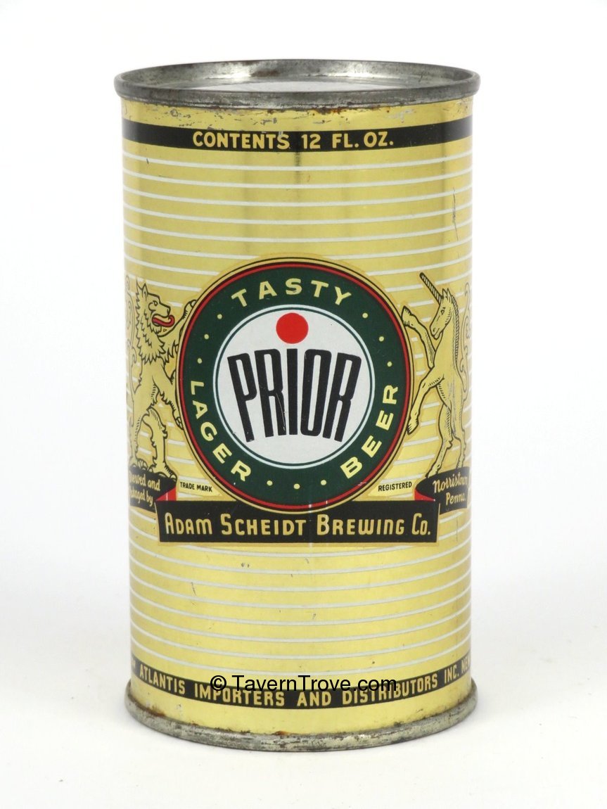 Prior Beer Label Item #5487 1950 Prior Tasty Lager Beer Flat Top Can 117-01