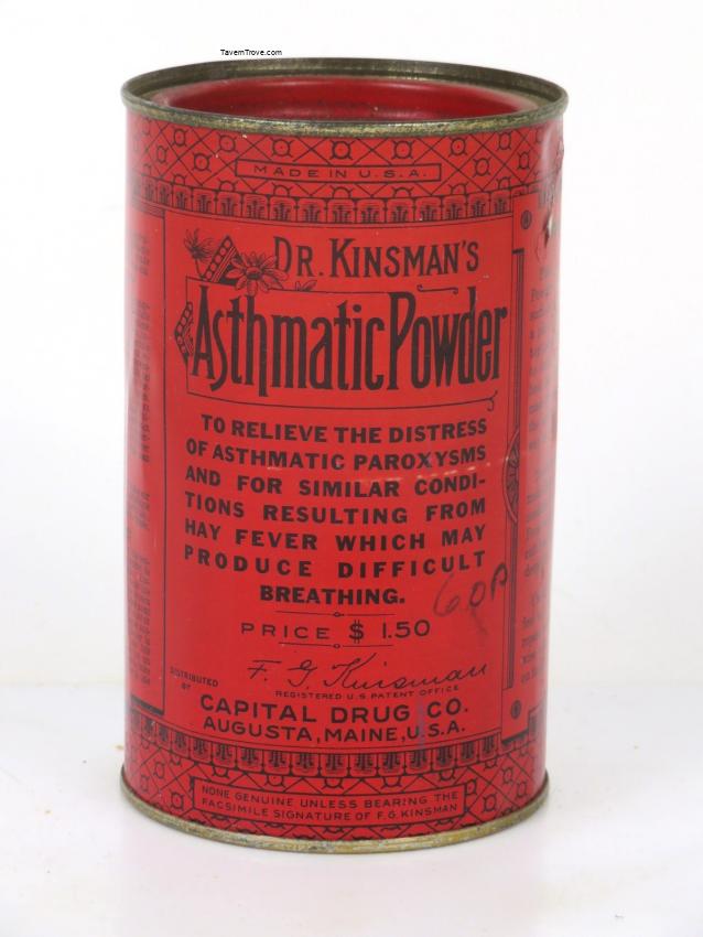 Quack Medicine Dr. Kinsman's Asthmatic Powder Tin Augusta Maine