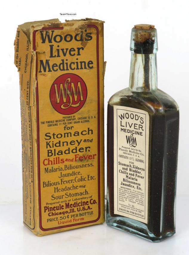 Quack Medicine Wood's Liver Medicine Bottle Pineule Chicago Illinois