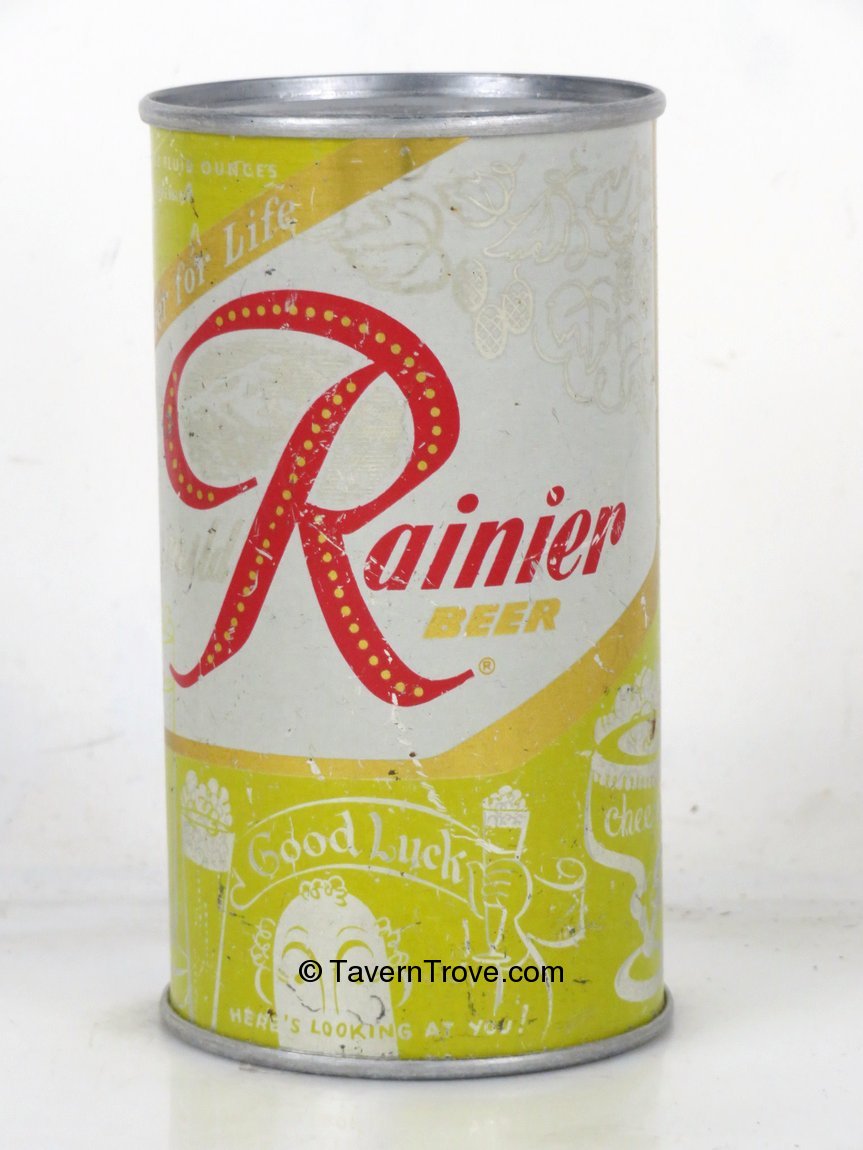 Item 99839 1956 Rainier Jubilee Beer (Olive Yellow) Flat Top Can Good Luck