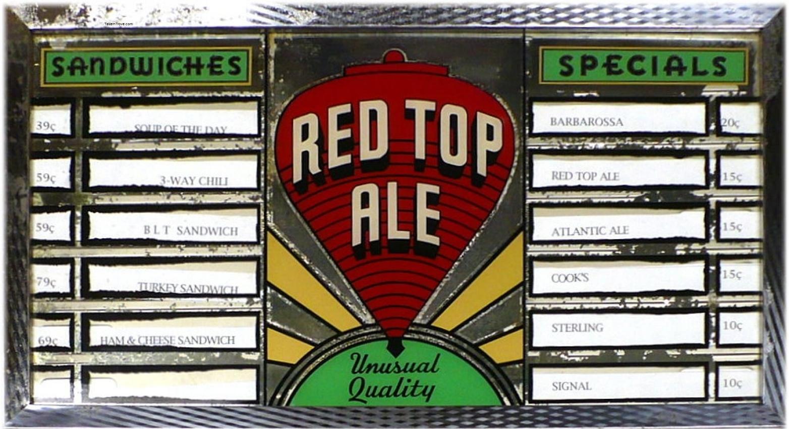 Item 87332 1934 Red Top Ale menu board ReversePainted Glass Sign