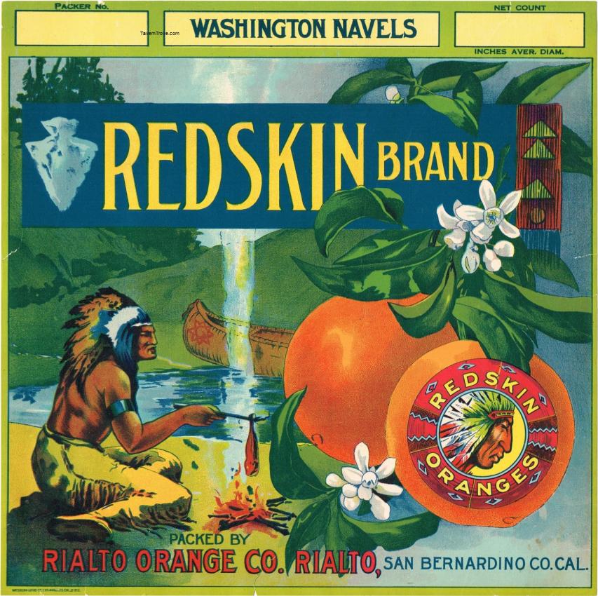 Redskin Oranges Fruit Crate Label Rialto San Bernardino California
