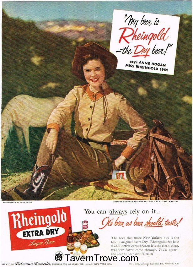 Item #28633 1952 Rheingold Extra Dry Lager Beer Paper Ad