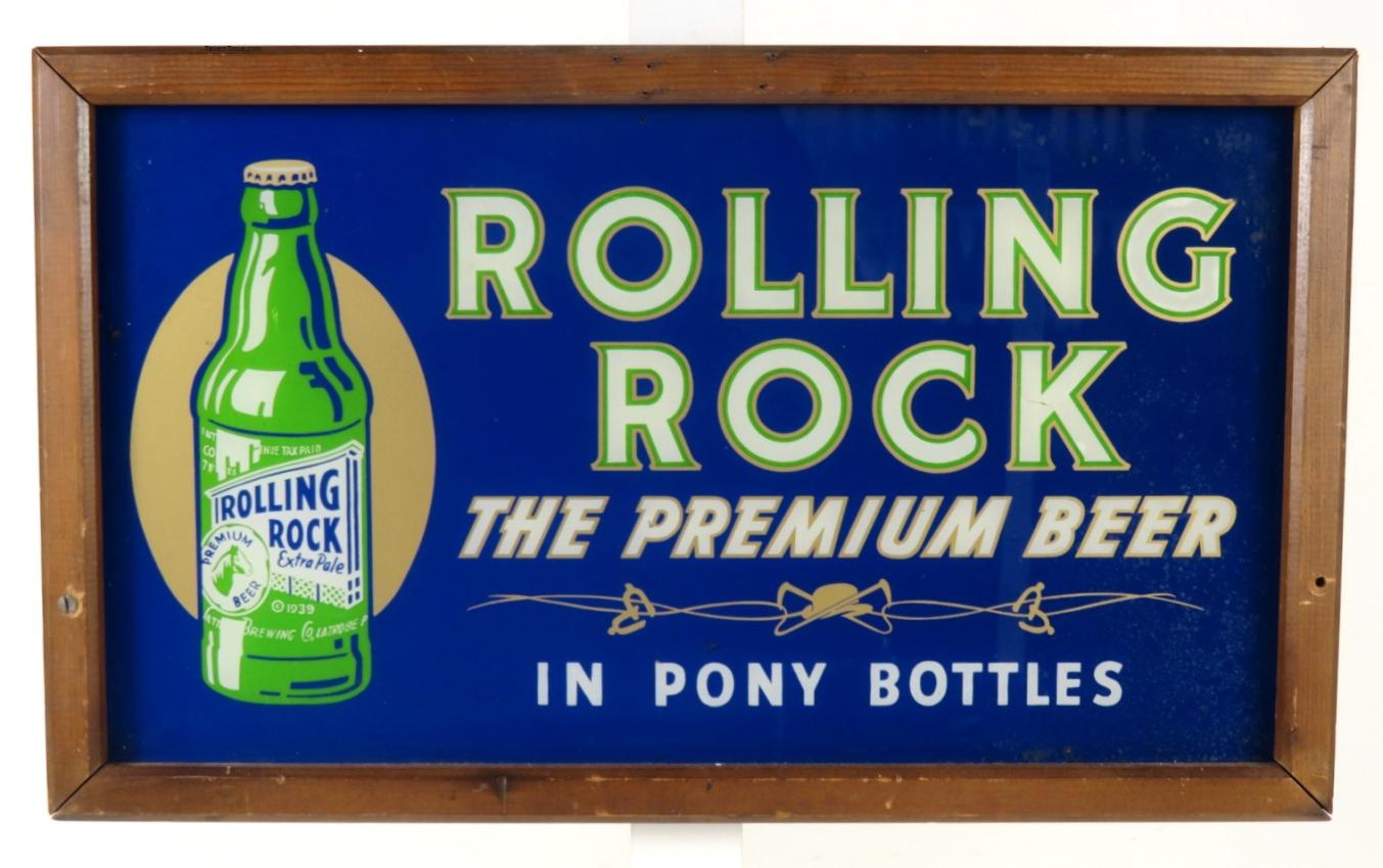 Rolling Rock Premium Beer Reverse-Painted Glass