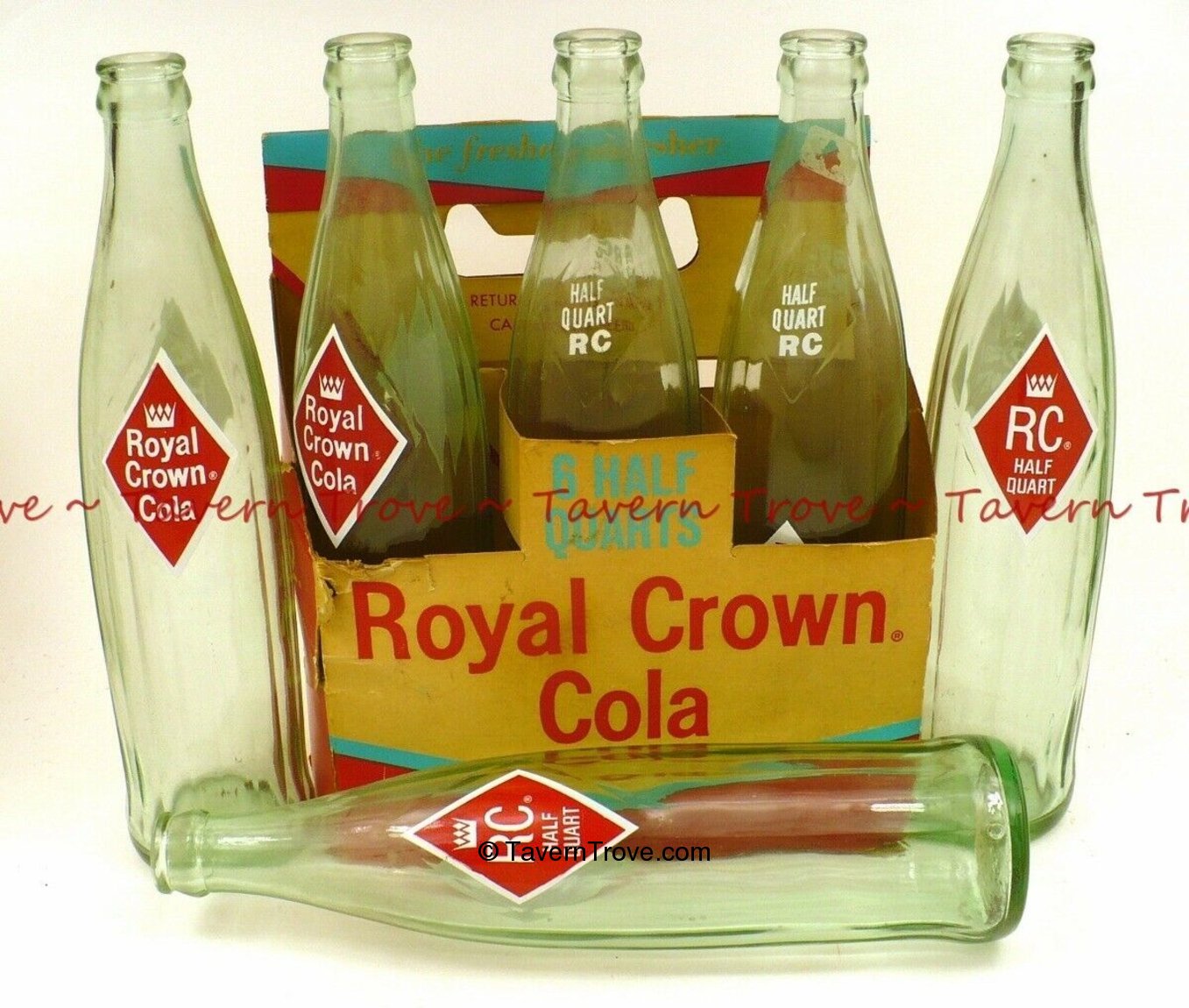 Item 97141 1960 ROYAL CROWN COLA 16oz 6pack carrier w/ACL Bottles