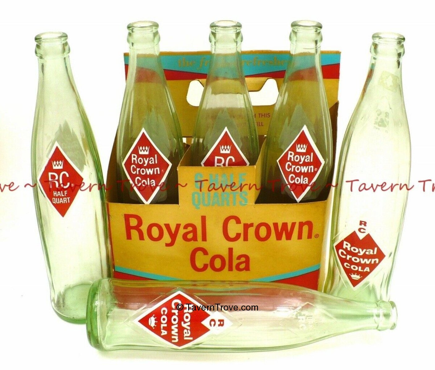 Item 97141 1960 ROYAL CROWN COLA 16oz 6pack carrier w/ACL Bottles