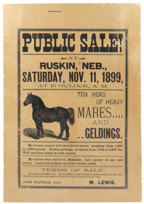 Ruskin Nebraska Horse Auction Handbill
