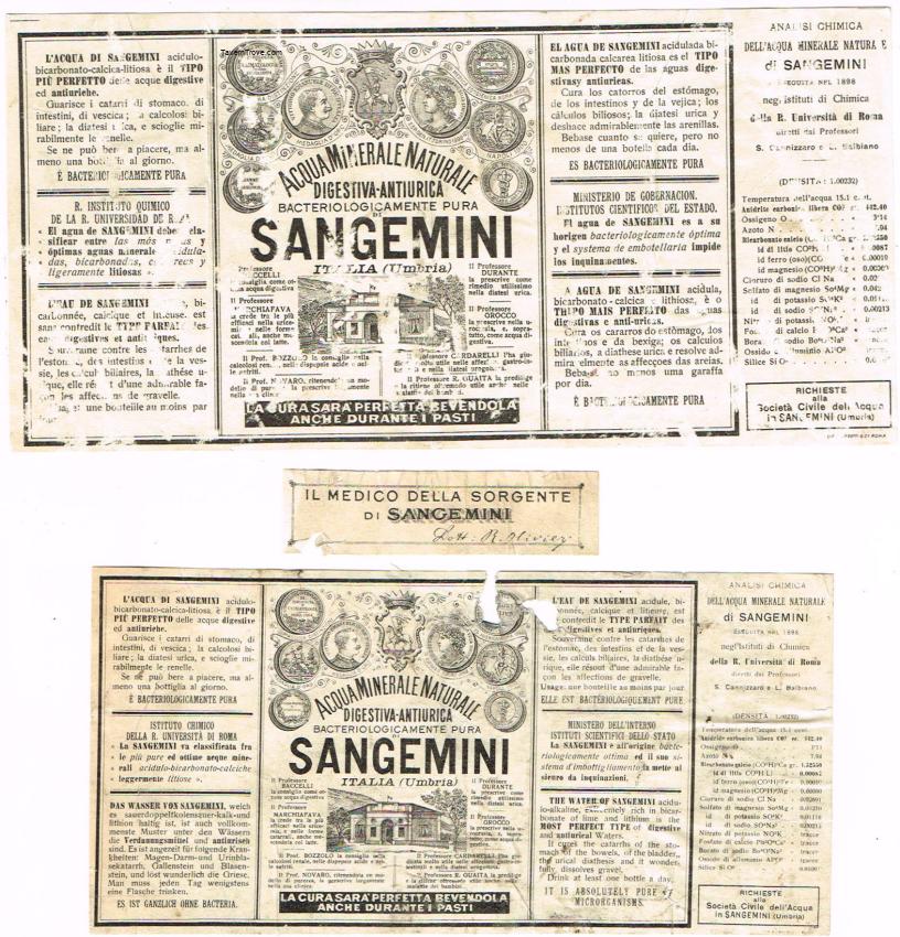 Sangemini Medicinal Mineral Water Lot of Three Umbria Italy
