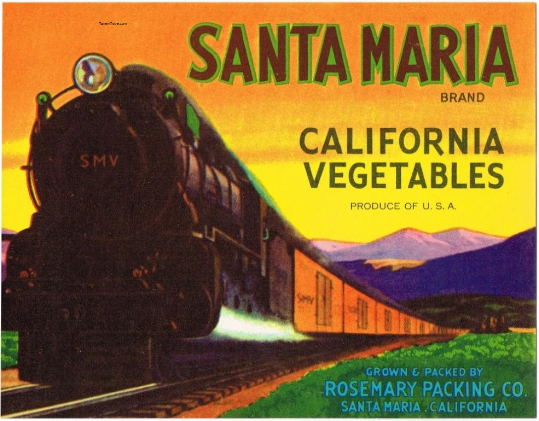 Santa Maria Vegetables Train Fruit Crate Label Salinas California