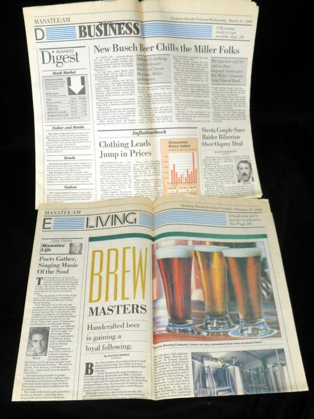 Sarasota Newspaper Articles on Beer Lot of Two
