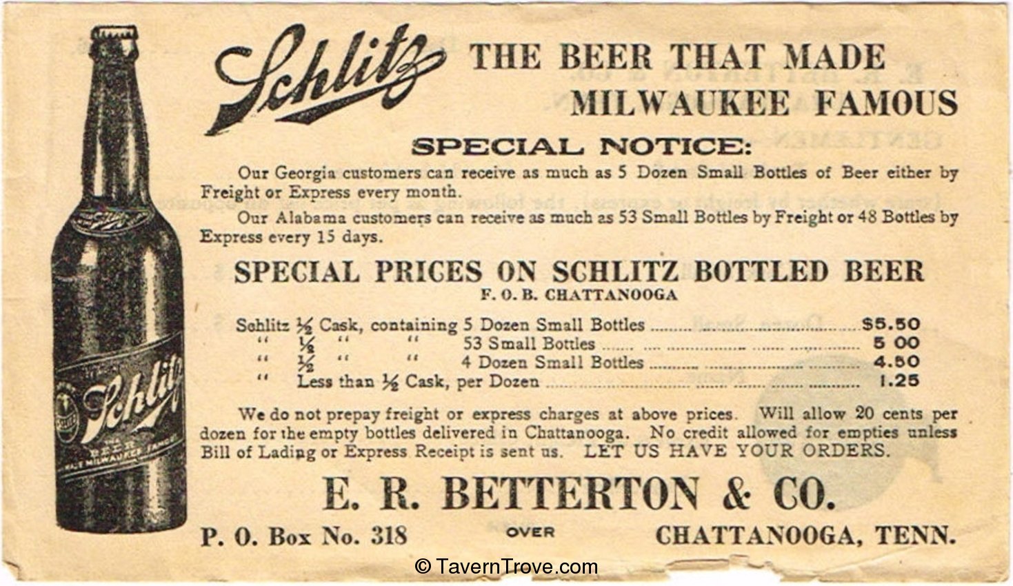 Schlitz Beer order form