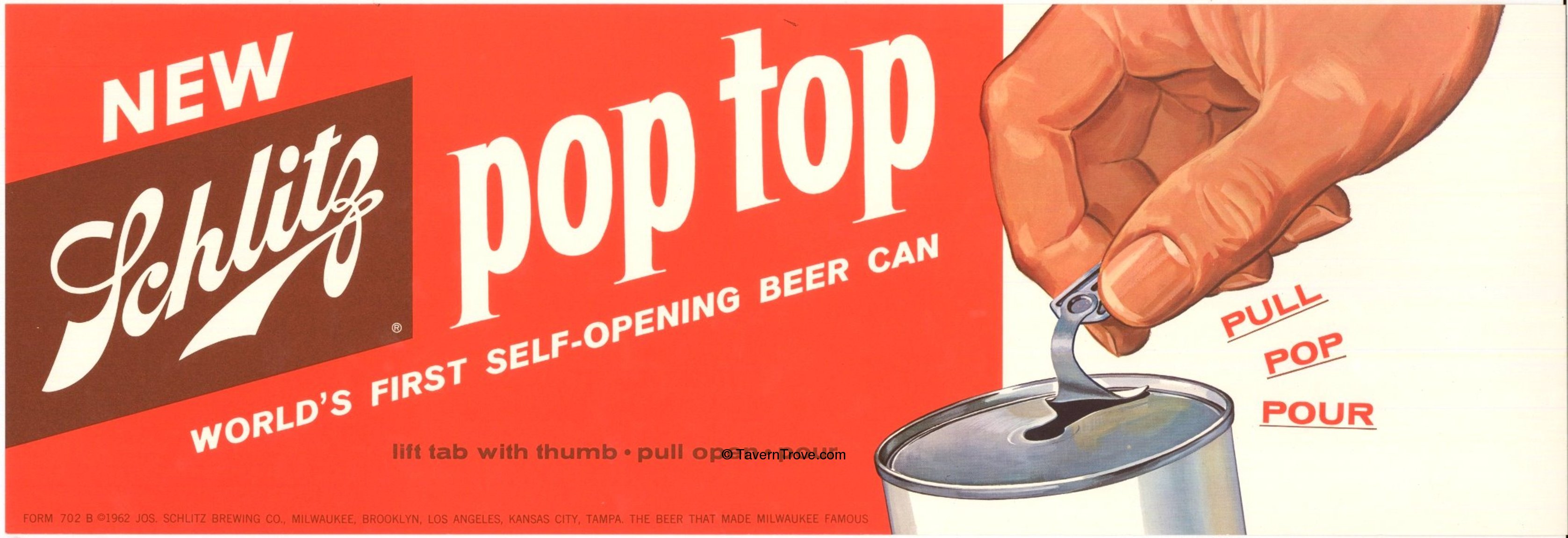 Item 95517 1964 Schlitz Beer "Pop Top" Paper Sign Sign