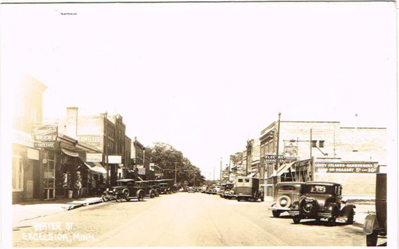 Schmidt's Beer Sign on Water Street, Excelsior RPPC