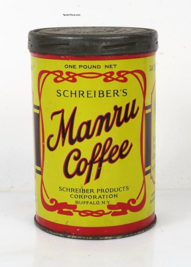 Schreiber's Manru Coffee 1 Pound Coffee Tin Buffalo New York