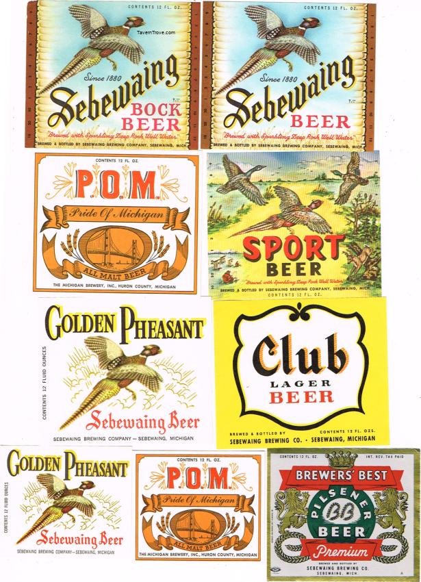 Sebewaing Brewery Lot of NINE Labels