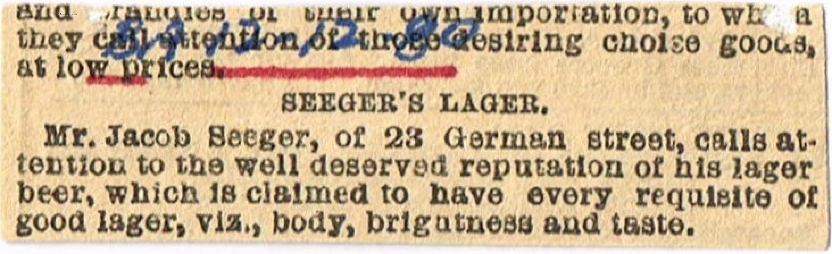 Seeger's Lager Beer