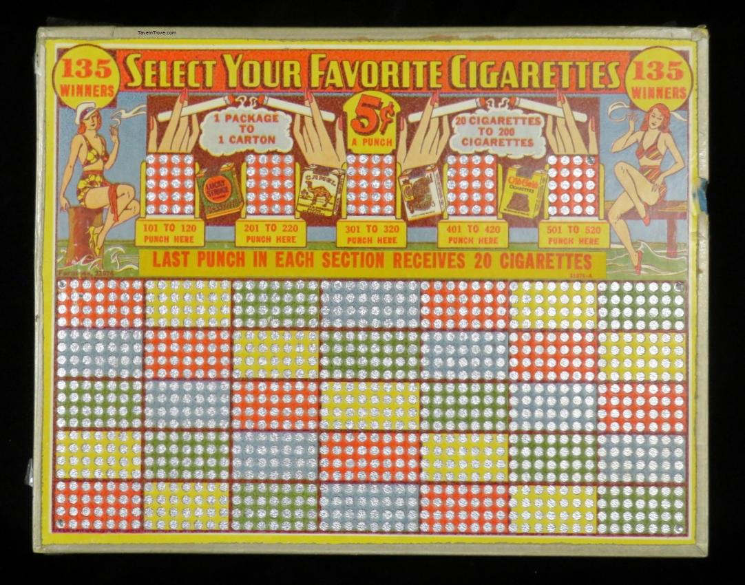 Select Your Cigarette Punchboard 5¢ Trade Stimulator Gambling