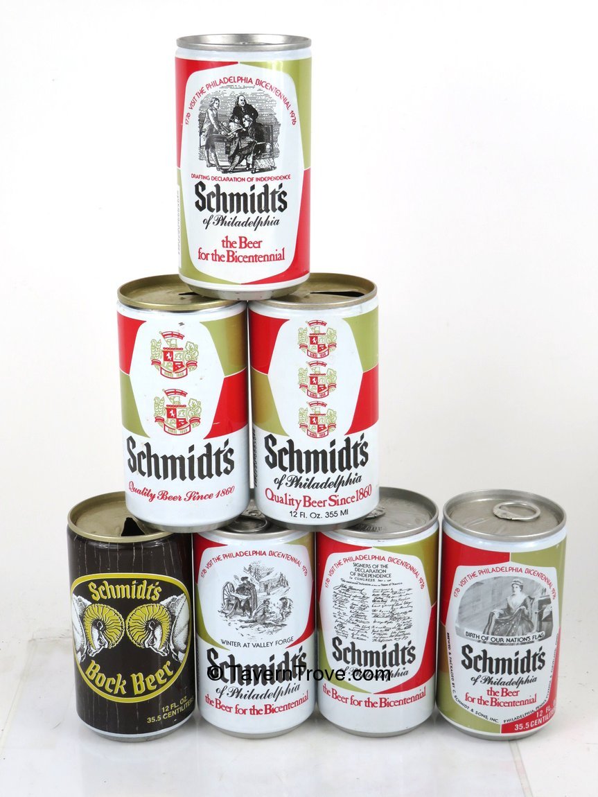 Item 96775 1976 Set of 7 Schmidt Bicentennial Beer Cans Tab Top Can