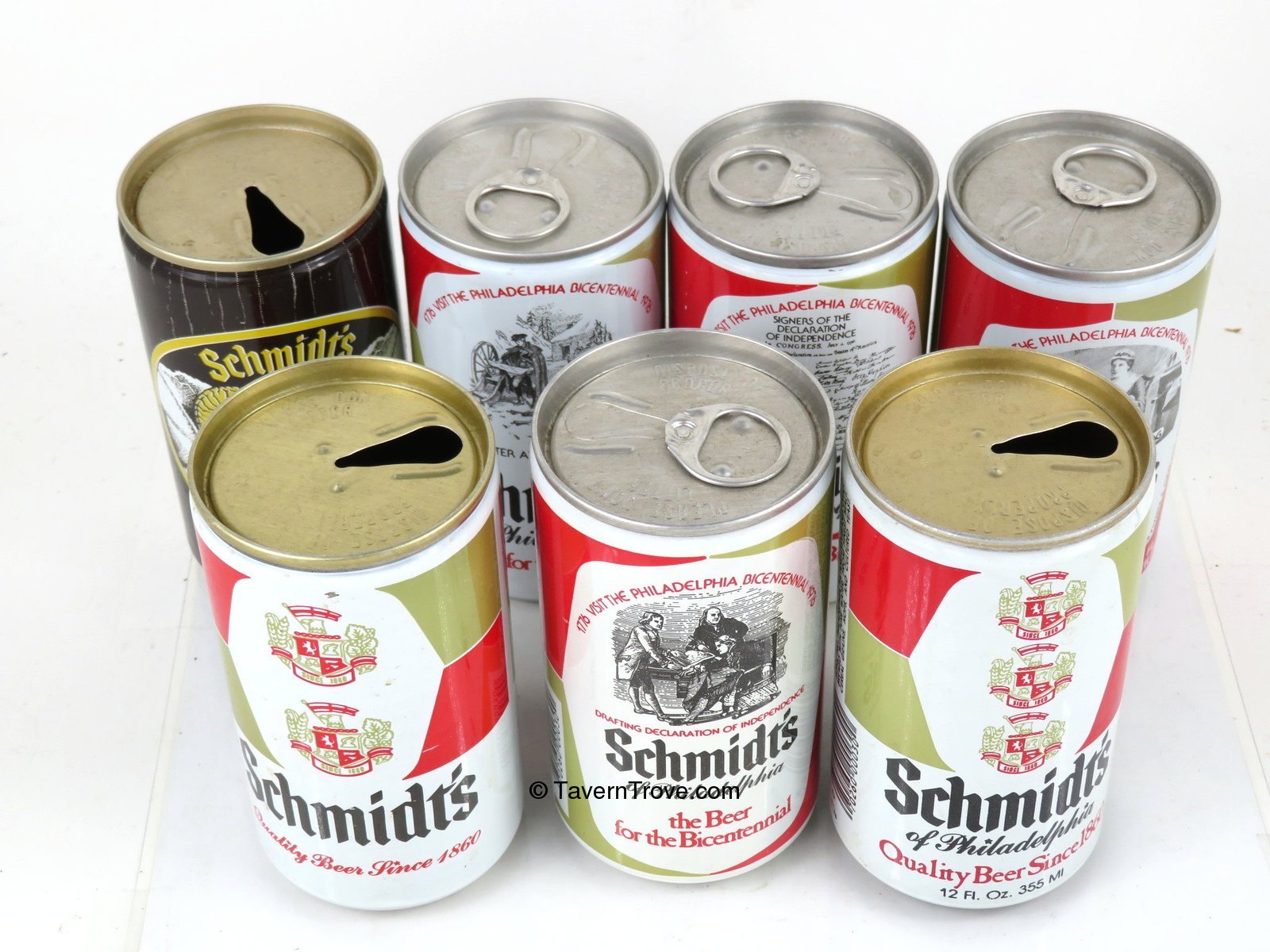 Item 96775 1976 Set of 7 Schmidt Bicentennial Beer Cans Tab Top Can
