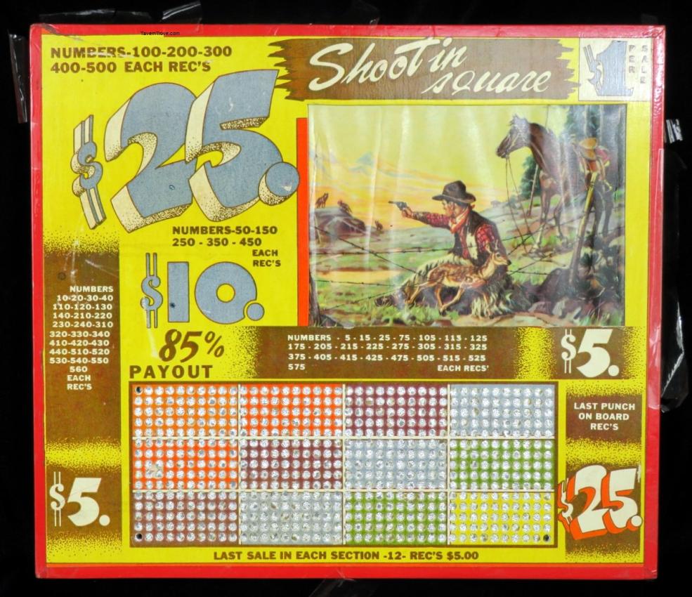 Shootin Square Cowboy Punchboard $1 Trade Stimulator Gambling
